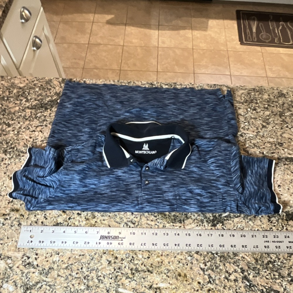 Montechiaro Men's Blue Heathered Collared‎ Button Polo Shirt Short Sleeve M - Picture 5 of 6